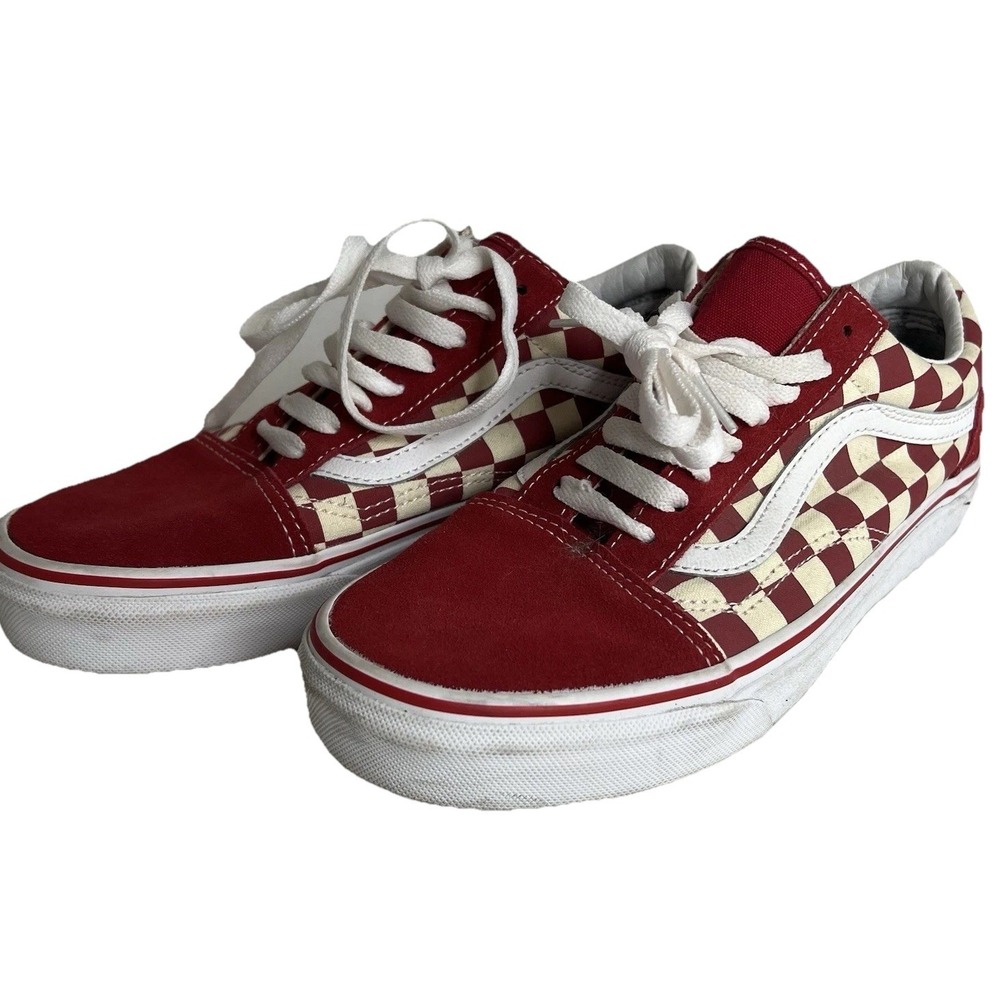 Vans Old Skool Checkerboard Red White Womens Low Top Sneakers Skate Shoes - Picture 2 of 8